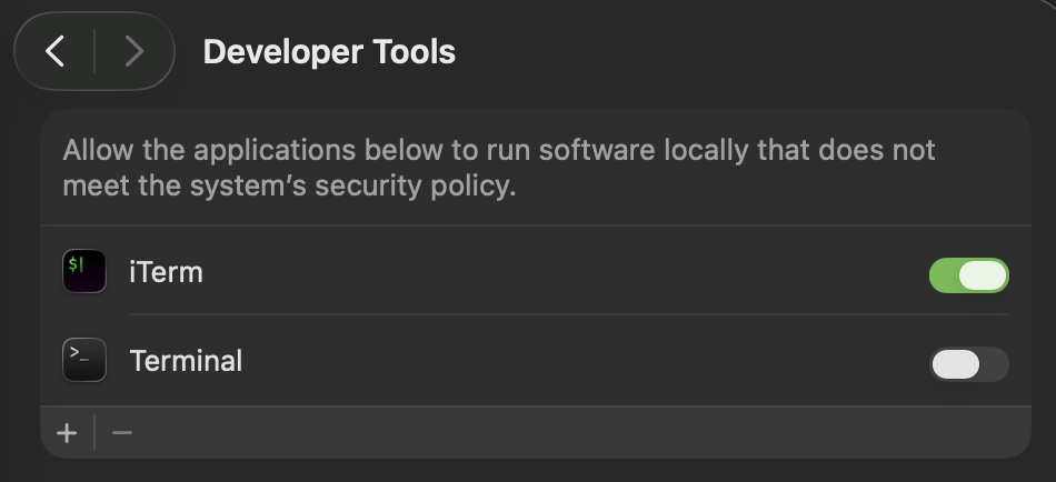 Developer Tools configuration